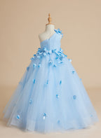 Duchesse-Linie/Princess-Linie Tüll Bodenlang Blumenmädchenkleid 
