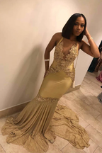 Vestido de noche largo estilo sirena, sin mangas, con cuello halter y cola larga, súper brillante, Y472
