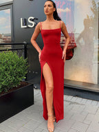 TARUXY Sexy Side Slit Dresses Women High Waist Sleeveless Slim Sundress Ladies Holiday Casual Bodycon Long Evening Dress Femme
