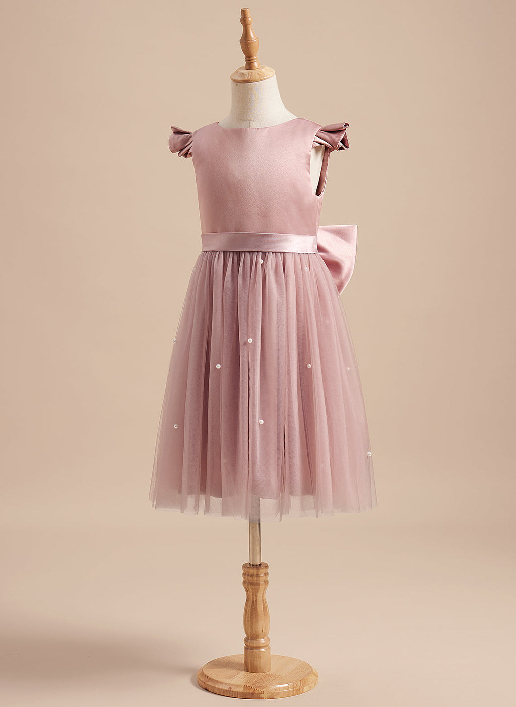 A-Linie Satin Tüll Knielanges Altrosa Kleid (2003227179) 