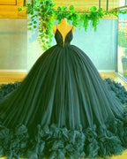 Vestido de fiesta de tul verde con tirantes finos, corte A, escote en V, para quinceañeras, talla Y46