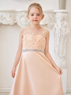 A-Linie Satin Tüll Sweep/Pinsel zug Champagner Kleid (010226776) 