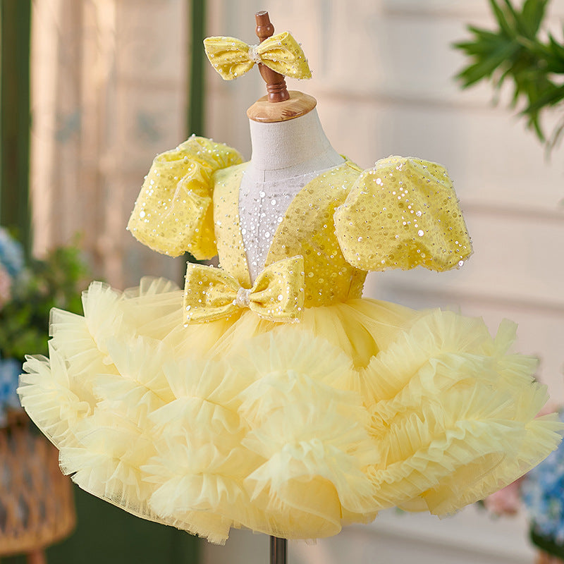 Vestido de tul con lentejuelas hasta la rodilla para niña