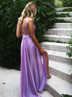 Vestido de fiesta sexy de satén de seda con escote en V profundo, corte A, espalda descubierta, plisado, Y1503