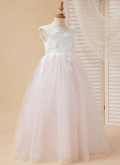 A-line Lace Tulle Floor-length Flower Girl Dress
