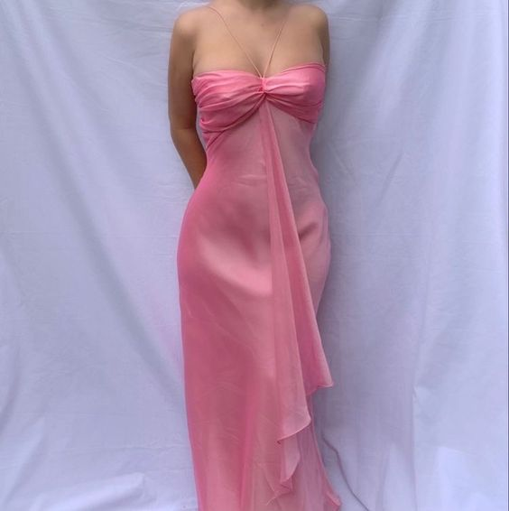 Vestido de fiesta largo de gasa rosa dulce sin tirantes, vestido formal de noche para fiesta Y7560