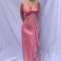 Vestido de fiesta largo de gasa rosa dulce sin tirantes, vestido formal de noche para fiesta Y7560