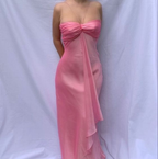 Vestido de fiesta largo de gasa rosa dulce sin tirantes, vestido formal de noche para fiesta Y7560