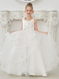 Ballkleid/Princess-Linie Tüll Bodenlang Erstkommunion Blumenmädchenkleid 