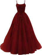 Vestido de fiesta con tirantes finos y apliques de encaje, vestido largo de tul para boda, vestido de noche formal estilo princesa Y1202