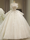 Schulterfreie Brautkleider, großes Schleppkleid mit Prinzessinnenschwanz, rückenfreies weißes Brautkleid Y6868