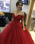 Vestido de fiesta de tul con apliques y hombros descubiertos Y1260