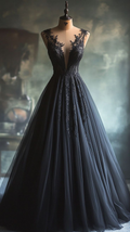 Vestido elegante de quinceañera con apliques de tul negro Y7862