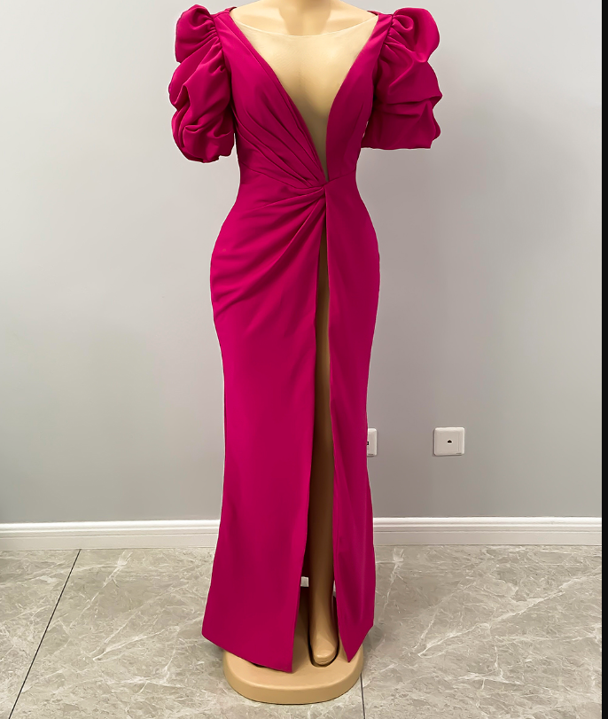 Hohe Split Meerjungfrau Langes Abendkleid Hot Pink Afrikanisches Partykleid Y1900