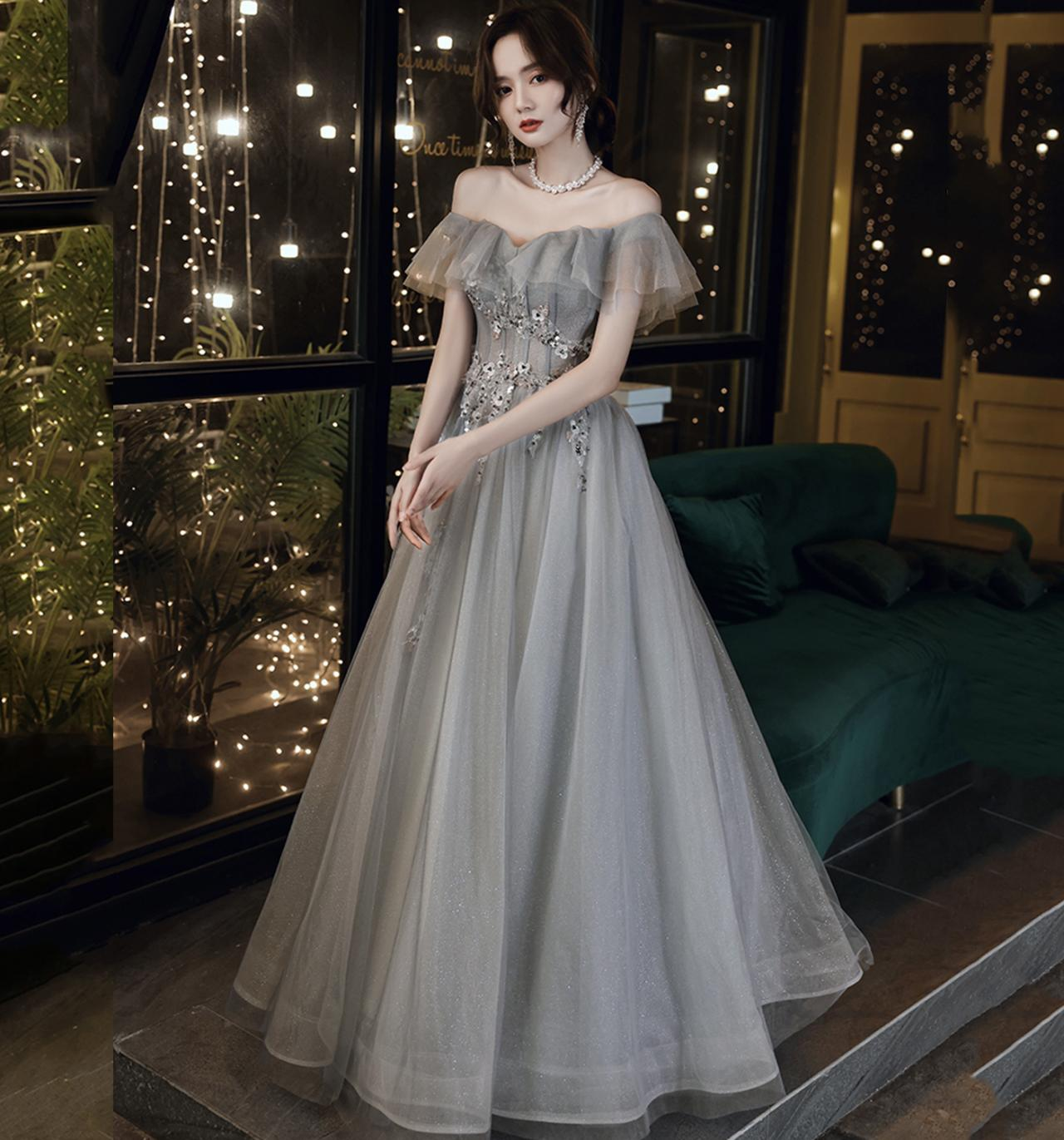 Vestido de noche de corte A con hombros descubiertos, vestido de graduación de hada Y5840