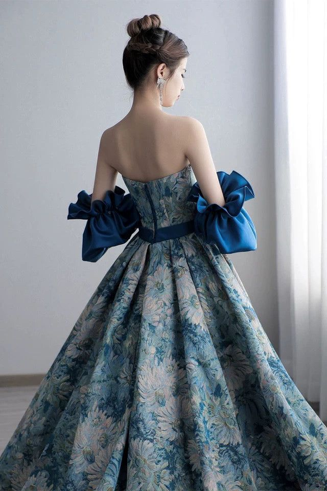 Vestido de fiesta largo con mangas desmontables, nuevo estilo, vestido de noche formal único Y6081
