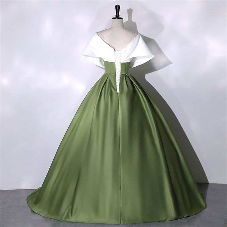 Vestido de fiesta de satén blanco y verde, elegante vestido de quinceañera, largo hasta el suelo, vestido de noche verde, vestido de princesa para niñas Y4598