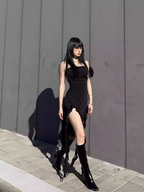 Elegante vestido de fiesta negro sin tirantes, vestido de noche negro Y1929