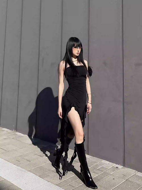 Elegante vestido de fiesta negro sin tirantes, vestido de noche negro Y1929