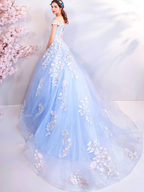 Vestidos de quinceañera azules con hombros descubiertos, vestido de baile azul Y52