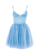 Vestido de fiesta de tul azul con tirantes finos, bonito vestido de fiesta azul, Y2528