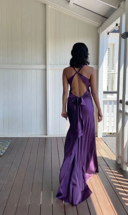 Sexy V-Ausschnitt Satin Abendkleid Langes Ballkleid Y7781