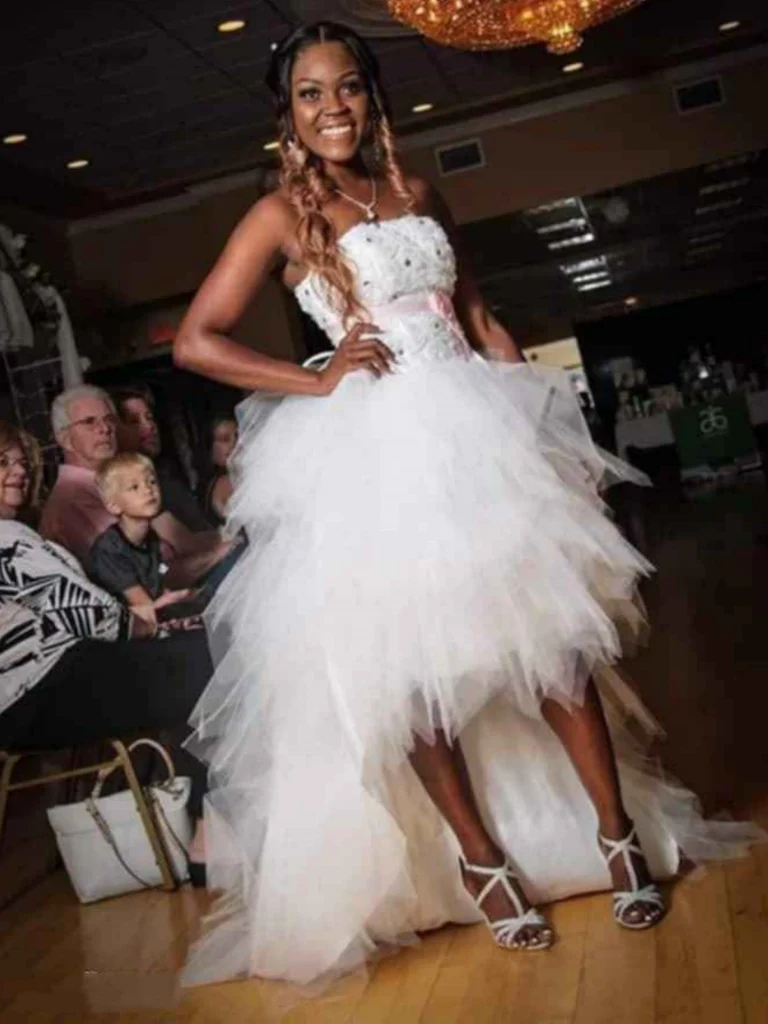 Weißes Tüll High Low Langes Ballkleid Formales Abendkleid Y7849