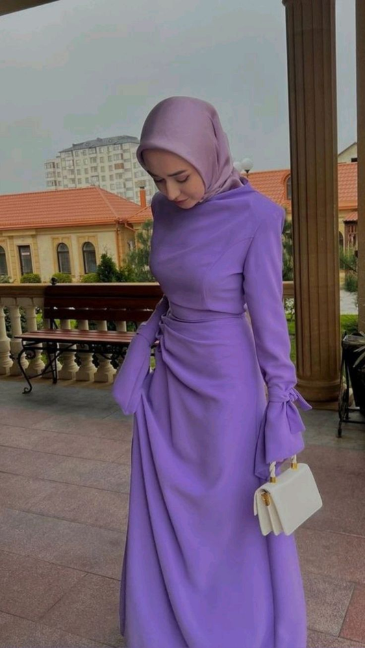 Modest Purple Prom Dress with Long Sleeves Trendy Purple Evening Dress Y4857