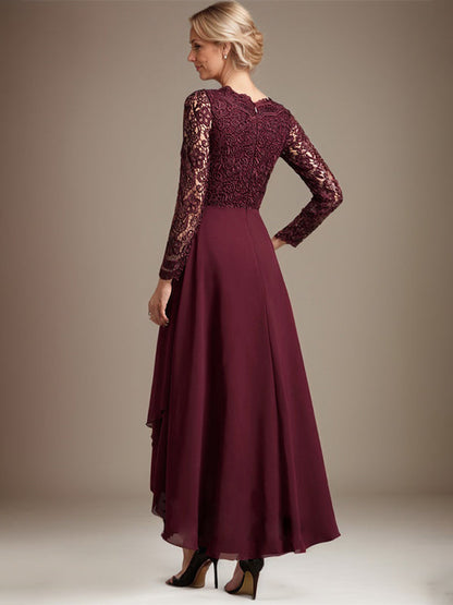 A-Linie V-Ausschnitt Asymmetrisches Chiffonkleid für die Brautmutter 
