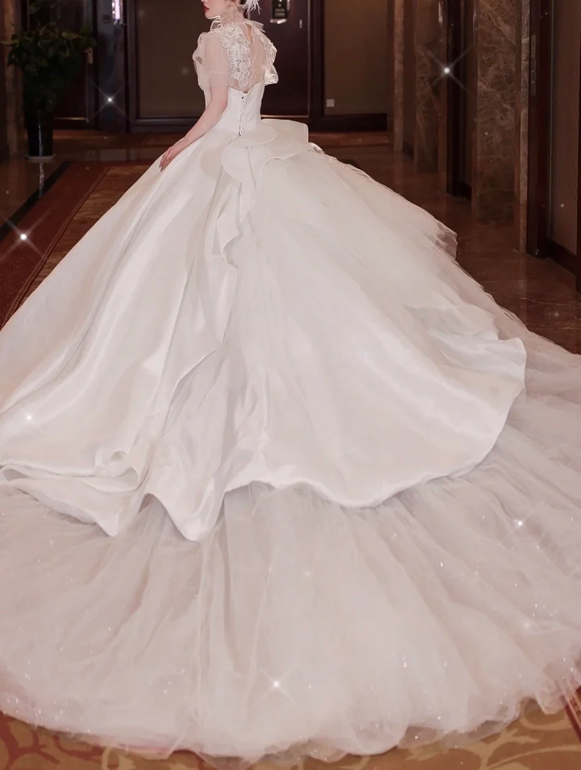 Schickes A-Linien-Brautkleid mit langen Ärmeln, Brautkleid Y6789