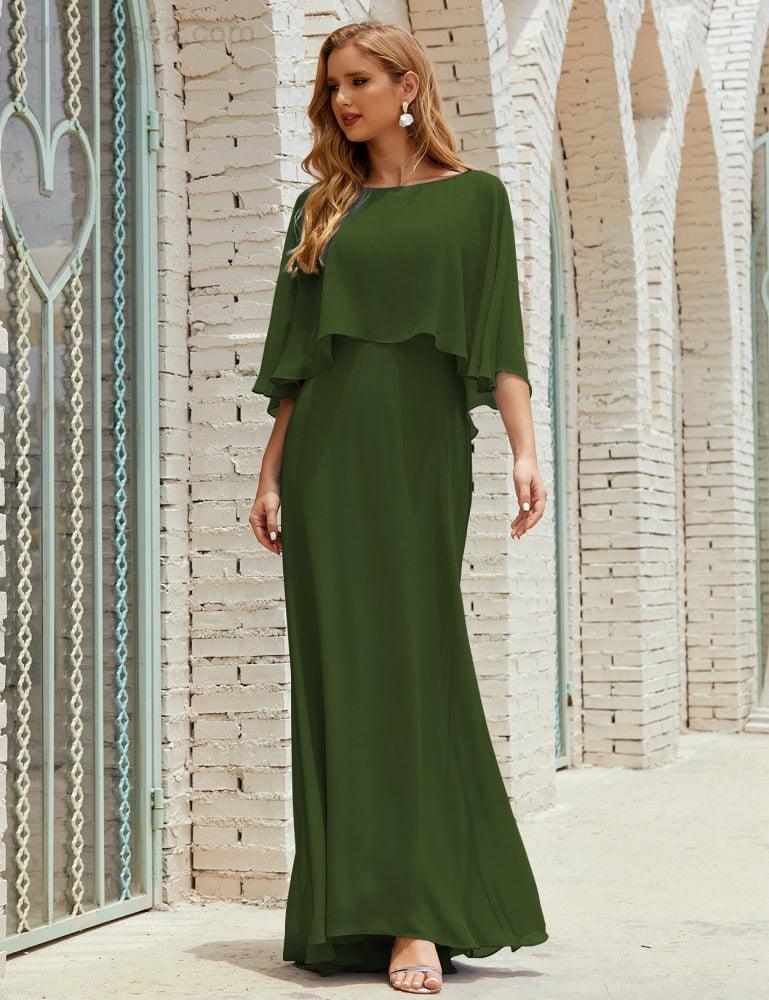 Vestido de dama de honor Sunnderly para mujer, de gasa, manga larga y cuello en V, vestido formal para boda o fiesta SY28018 