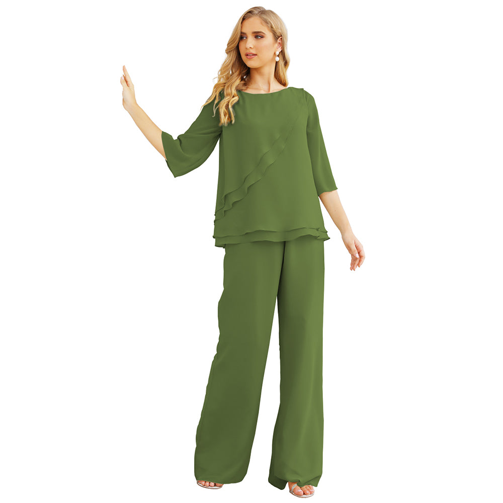 Vestido de gasa para madre de la novia Sunnderly, talla grande, trajes de pantalón con capas con volantes 