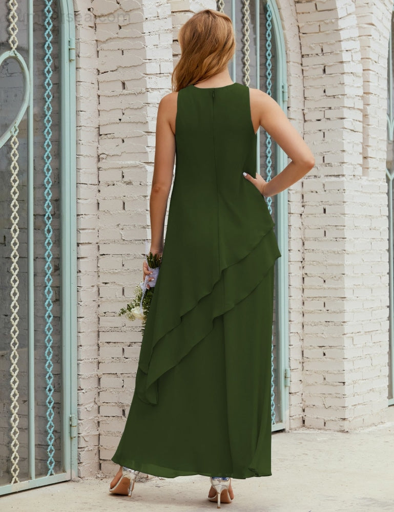 Chiffon Langes Plus Size Kleider für die Brautmutter Formales Brautjungfern-Abschlussballkleid SY28019 