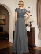Vestido de madre de la novia de gasa con encaje, corte en A, escote corazón, largo hasta el suelo, con volantes en cascada y cuentas