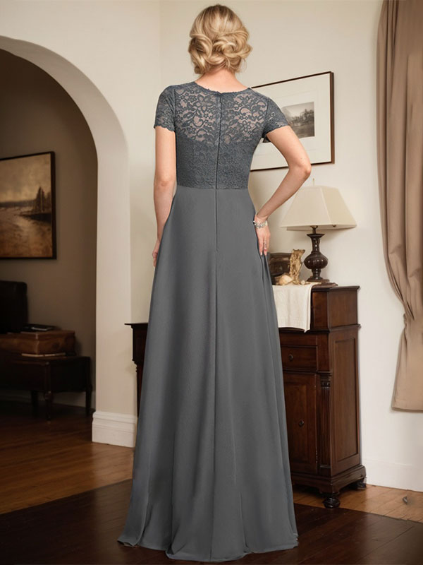 Vestido de madre de la novia de gasa con encaje, corte en A, escote corazón, largo hasta el suelo, con volantes en cascada y cuentas