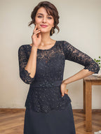 Vestido de gasa con encaje y escote en A, ilusión, largo hasta los tobillos, para madre de la novia con cuentas de diamantes de imitación