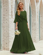 Vestido de dama de honor Sunnderly para mujer, de gasa, manga larga y cuello en V, vestido formal para boda o fiesta SY28018 