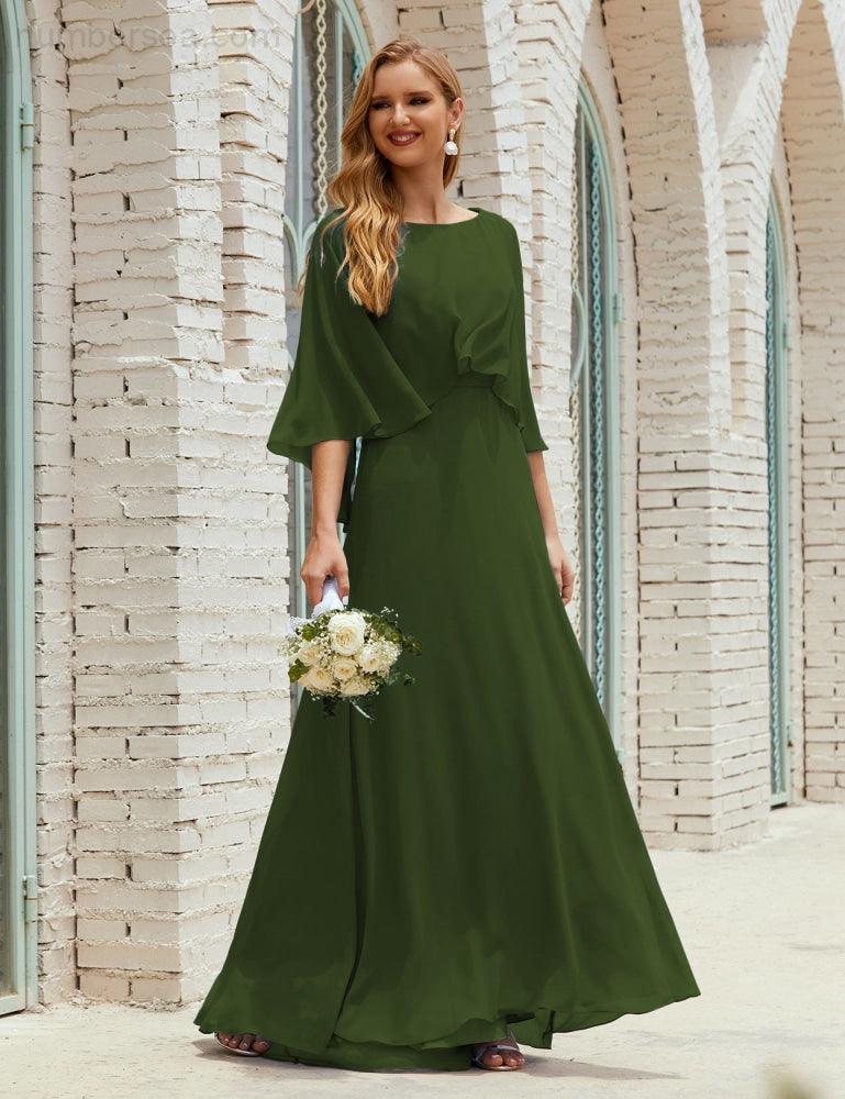 Vestido de dama de honor Sunnderly para mujer, de gasa, manga larga y cuello en V, vestido formal para boda o fiesta SY28018 