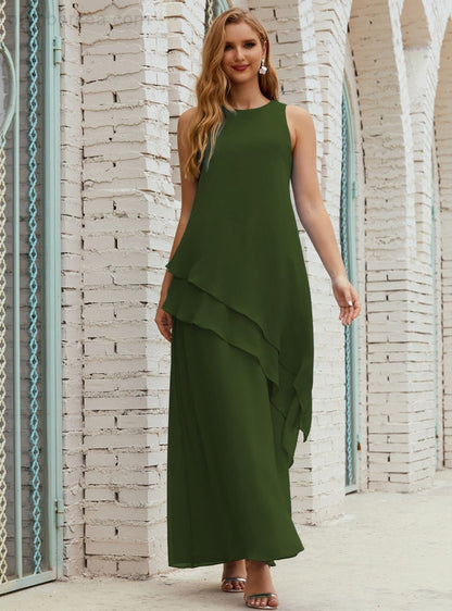 Chiffon Langes Plus Size Kleider für die Brautmutter Formales Brautjungfern-Abschlussballkleid SY28019 