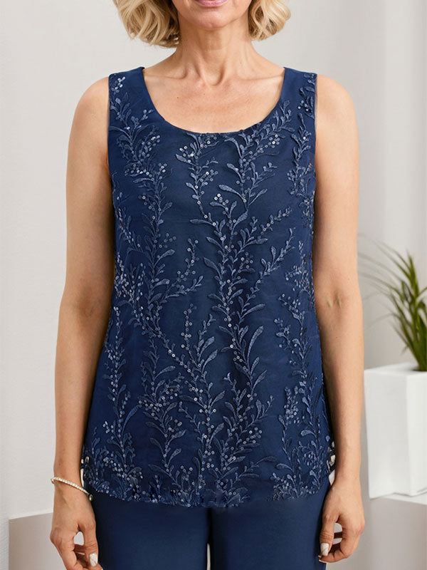 Vestido de madre de la novia de gasa con encaje, largo hasta el suelo, con lentejuelas y mono/pantalón separado