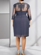 Vestido de gasa para madre de la novia con escote corazón, largo hasta la rodilla, con apliques de cuentas, encaje y lentejuelas plisado.