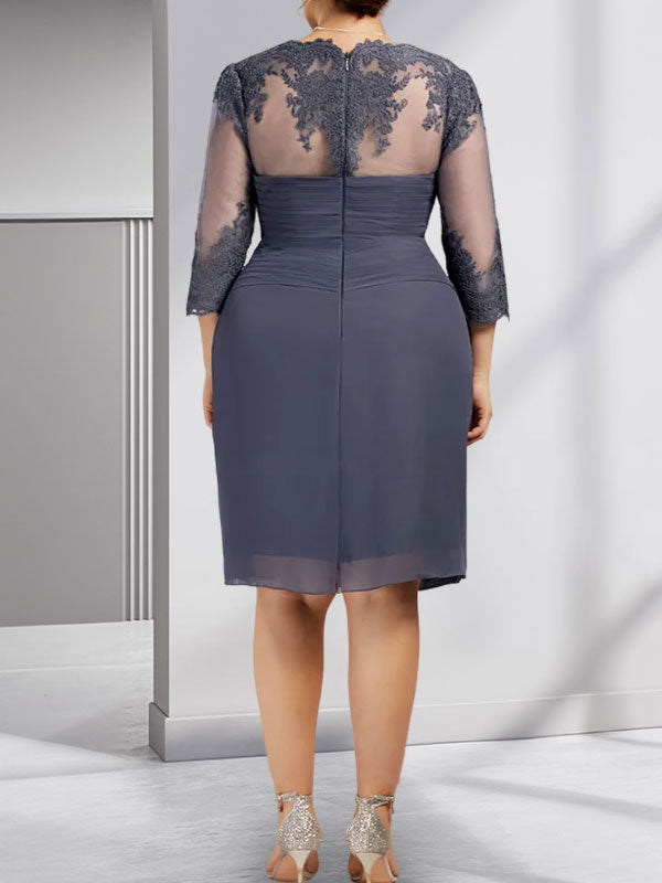 Vestido de gasa para madre de la novia con escote corazón, largo hasta la rodilla, con apliques de cuentas, encaje y lentejuelas plisado.