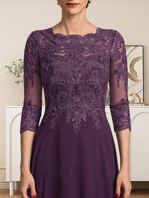 Vestido de gasa con encaje y lentejuelas para madre de la novia, corte A, largo hasta el suelo