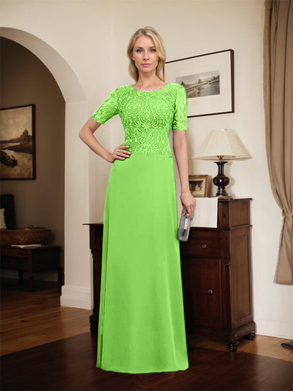 Vestido de gasa con encaje y lentejuelas para madre de la novia, corte A, largo hasta el suelo