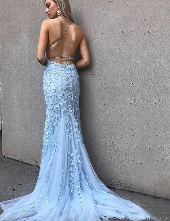 Rosa Meerjungfrau Spitze Tüll Ballkleid Schnürung am Rücken Abendkleid Y2902