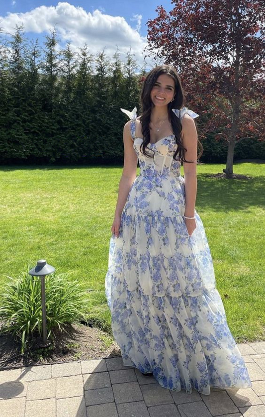 Besonderes Chiffon-A-Linien-Ballkleid mit Blumenmuster Y6721