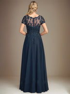 Vestido de gasa para madre de la novia, corte A, largo hasta el suelo, con apliques y lentejuelas
