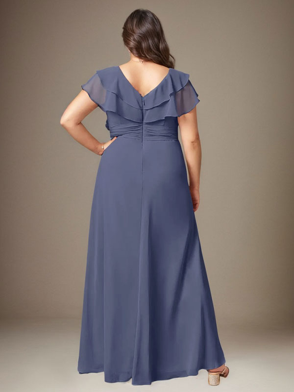 Vestido de gasa fruncido con escote en V y corte A de Stormy
