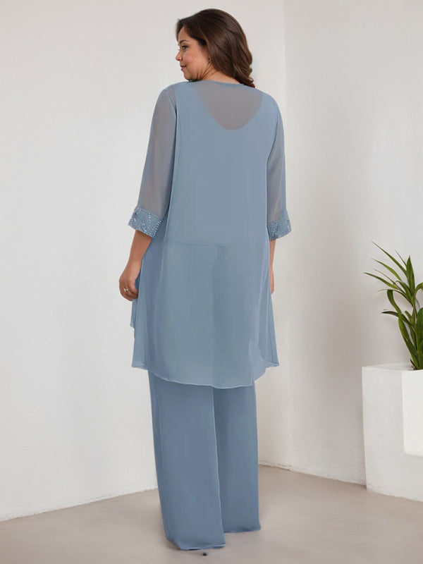 Trajes de gasa con mangas largas y escote redondo para madre de la novia con chaqueta