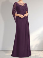 Vestido de gasa con encaje, ilusión, corte A, largo hasta el suelo, para madre de la novia con lentejuelas plisadas